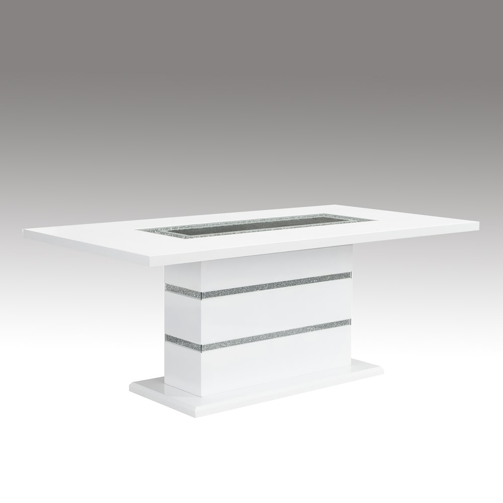 Rectangular Dining Table with Faux Crystals in White Finish