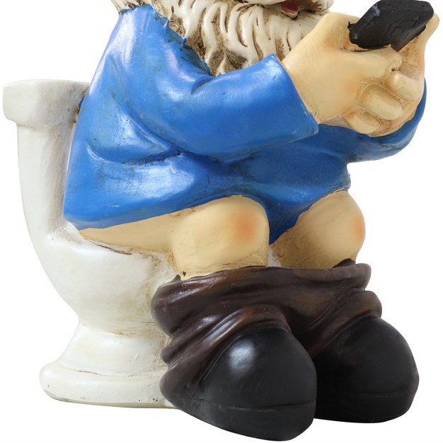 Sunnydaze 9 5 inch Cody The Garden Gnome On The Throne Reading His Phone Sculpture Funny Lawn Decoration Blue