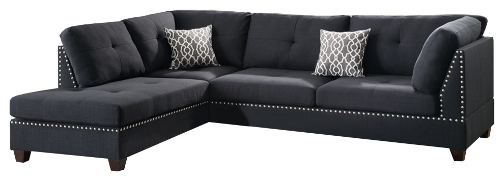 Benzara BM168761 Polyfiber 3 Pieces Sectional Set With Ottoman  Black   Transitional   Sectional Sofas   by BuyDBest  Houzz