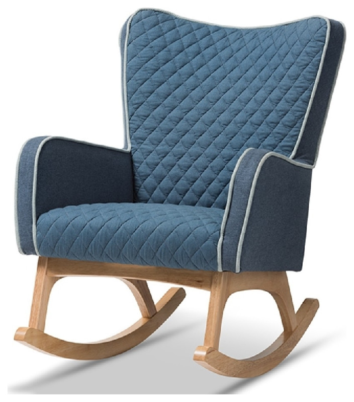 Baxton Studio Zoelle Mid Century Modern Blue Fabric Upholstered Natural   Rocking Chairs   by Dot  ampBo  Houzz