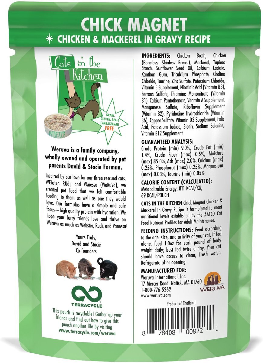 Weruva Cats in the Kitchen Chick Magnet Chicken and Mackerel Recipe Grain-Free Cat Food Pouches