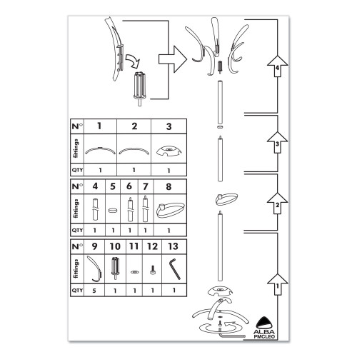 Alba CLEO Coat Stand， Stand Alone Rack， Ten Knobs， Steel/Plastic， 19.75w x 19.75d x 68.9h， Black (PMCLEON)