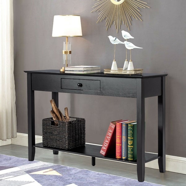 Console Sofa Side Accent Table with Drawer Shelf-Black - 48