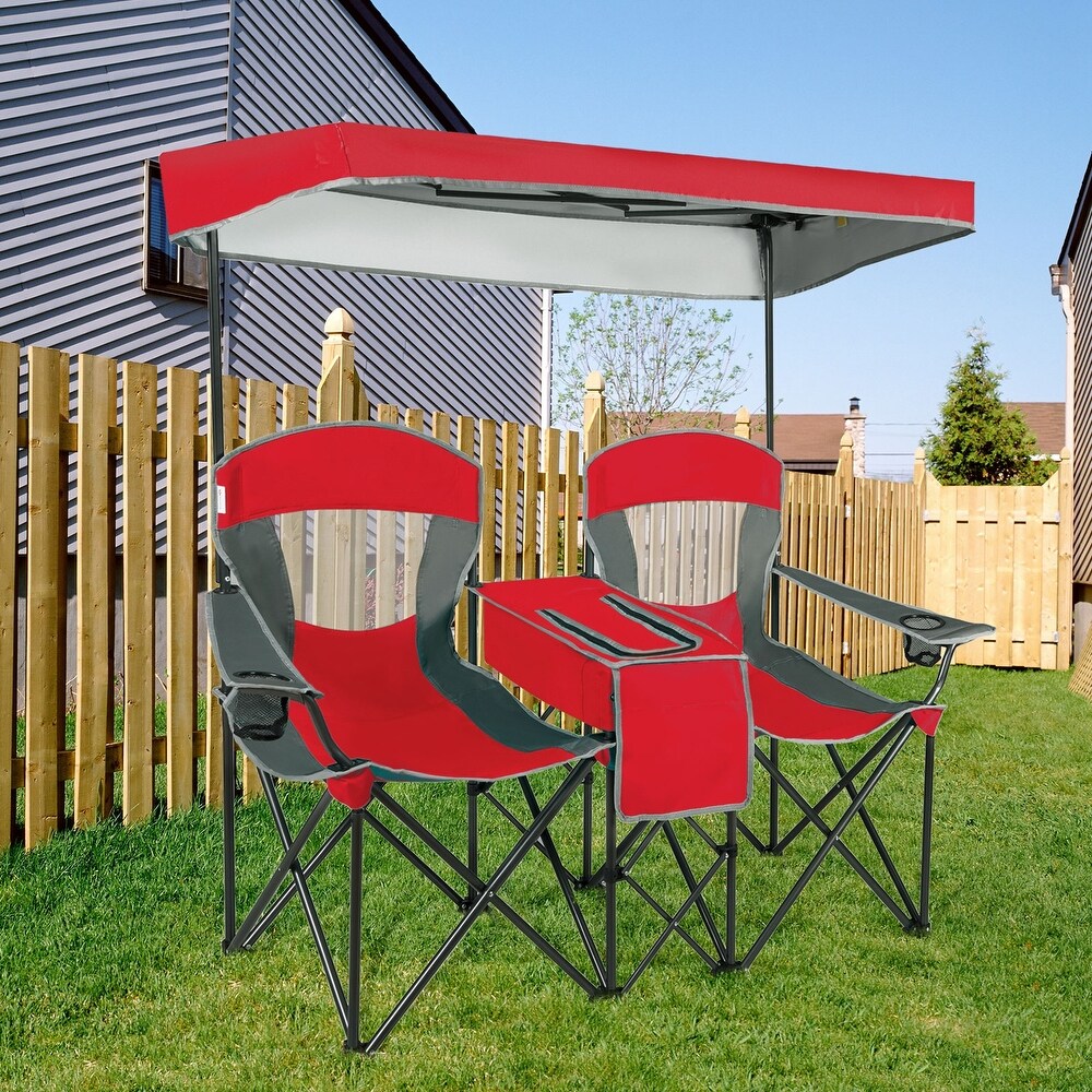 Portable Folding Camping Canopy Chairs with Cup Holder for 2 Person