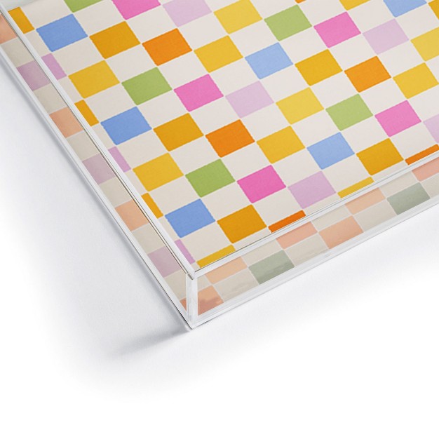 Iveta Abolina Eclectic Checker Check Cream Acrylic Tray Deny Designs