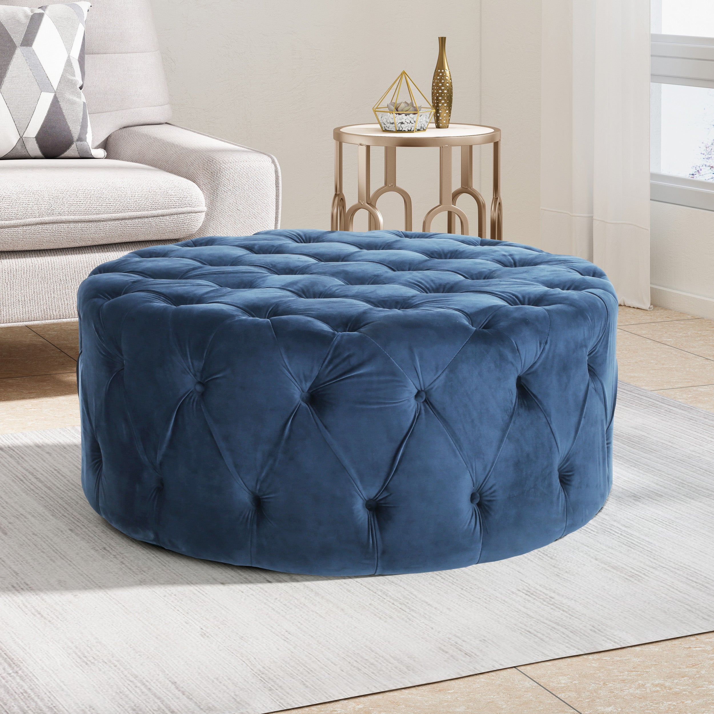 Kaung Modern Glam Round Tufted Velvet Ottoman Coffee Table