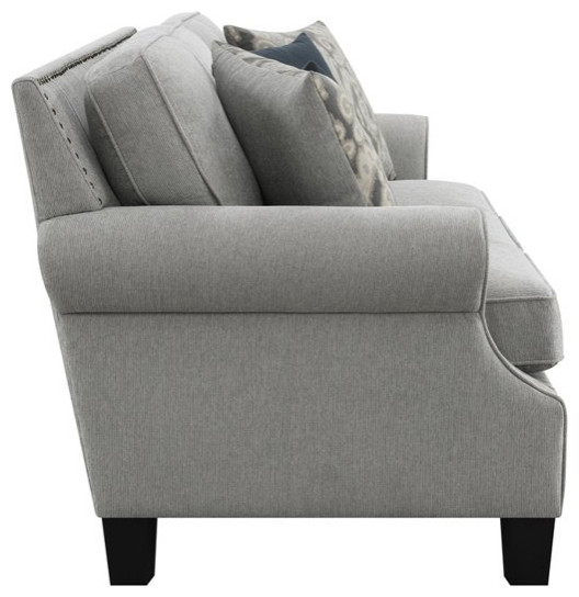 Unique Sofa  Rolled Sculpted Arms With Nailhead Trim  ampCushioned Seat  Gray   Transitional   Sofas   by Decorn  Houzz