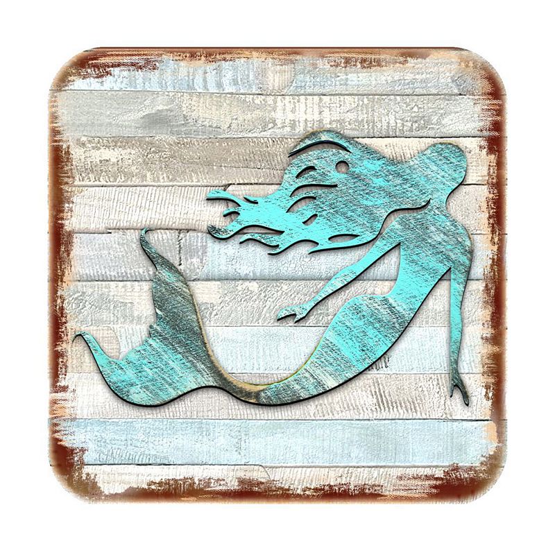 Mermaid Coastal Wooden Cork Coasters Gift Set of 4 by Nature Wonders