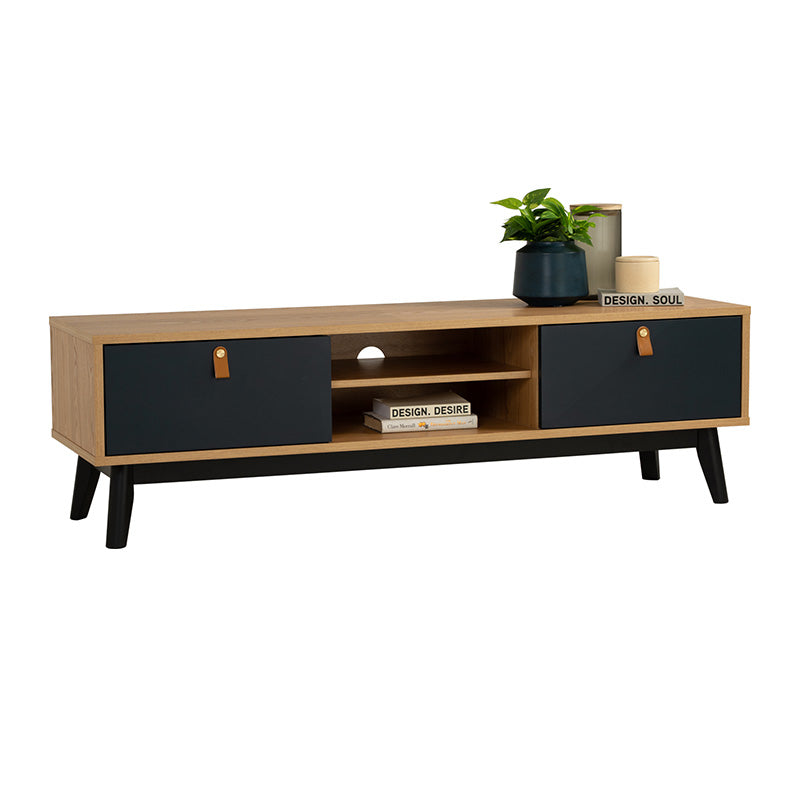 CASTOR Entertainment TV Unit 150cm - Natural, Navy Blue & Black