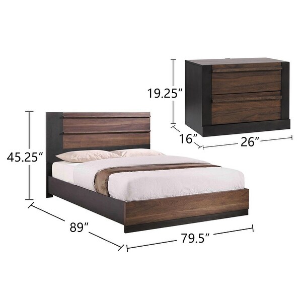 Wood California King Bedroom Set in Black and Walnut - - 36135797