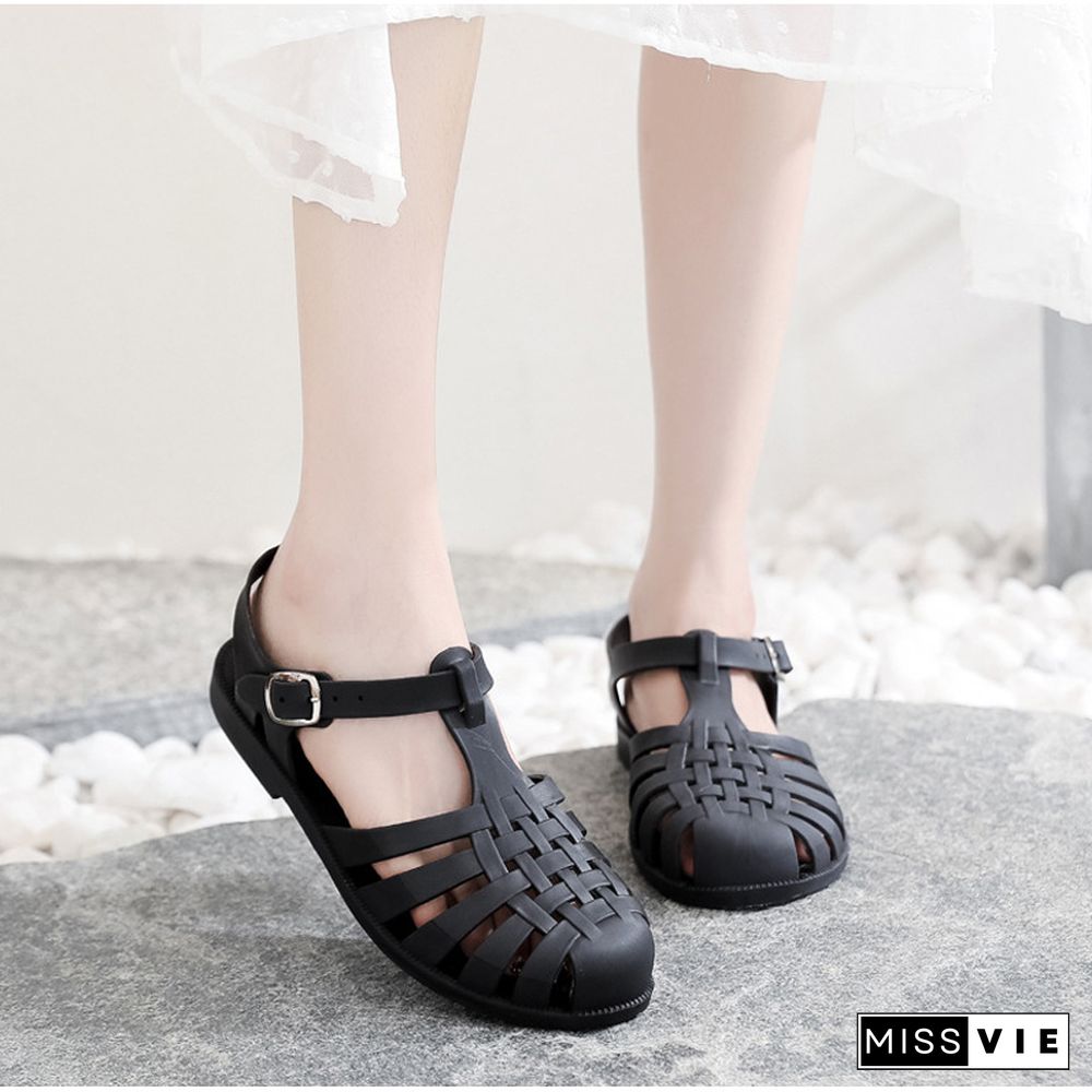 Women Sandals Jelly Shoes Summer Ankle Strap Rubber Shoes Soft Sole Non-slip Mom Shoes Casual Comfortable Female Footwear