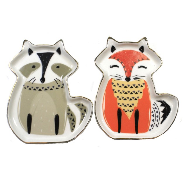 Home Decor Fox Raccoon Trinket Dish Set 2pc Jewelry Decorative Container Sets