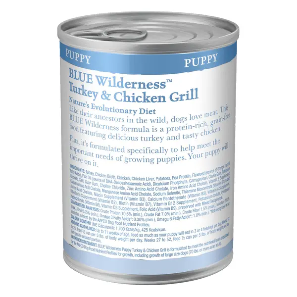 Blue Buffalo Wilderness 12.5 oz High Protein Natural Turkey and Chicken Grill Puppy Wet Dog Food