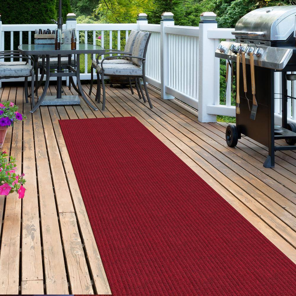 Sweet Home Stores 2 ft. W x 16 ft. L Red Ribbed Waterproof Non-Slip Rubber Back Solid Runner Rug Polypropylene Garage Flooring SH-SRT700-2X16