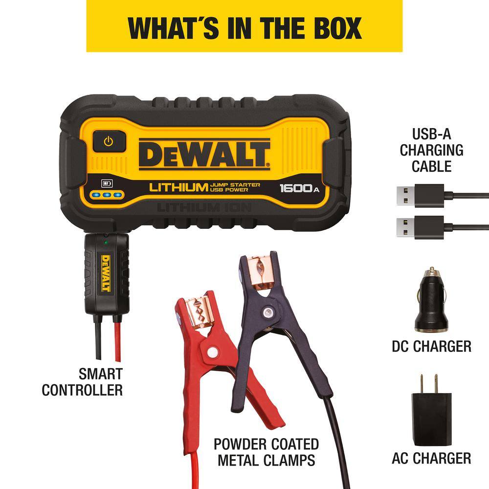 DW 1600 Peak Amp Lithium Jump Starter with USB Power Bank DXAELJ16