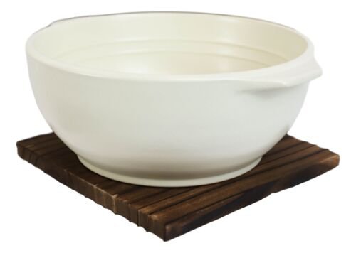 1 Japanese White Donabe Ceramic Hot Clay Pot Bowl Casserole 32oz With Wooden Base EBR02