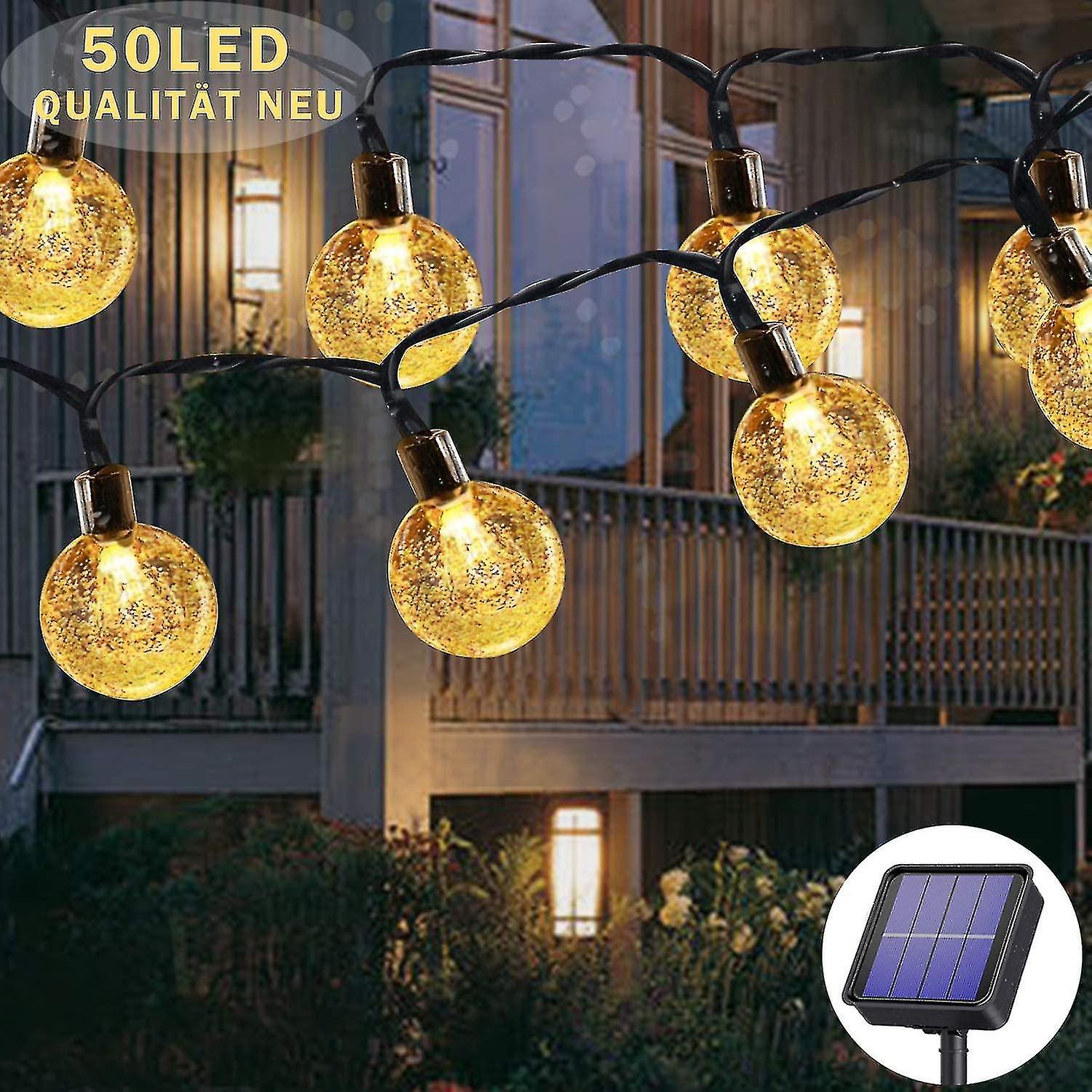 Waterproof Solar String Light 50 Leds 7m 8 Solar Modes(warm White)