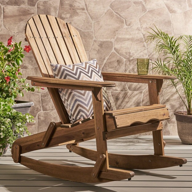 Malibu Acacia Wood Adirondack Rocking Chair Natural Christopher Knight Home