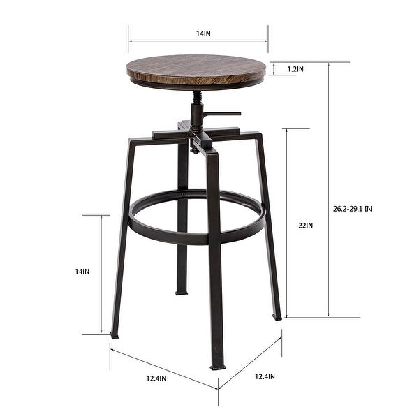 Set of 2 Swivel Adjustable Height Metal and Wood Bar Stools