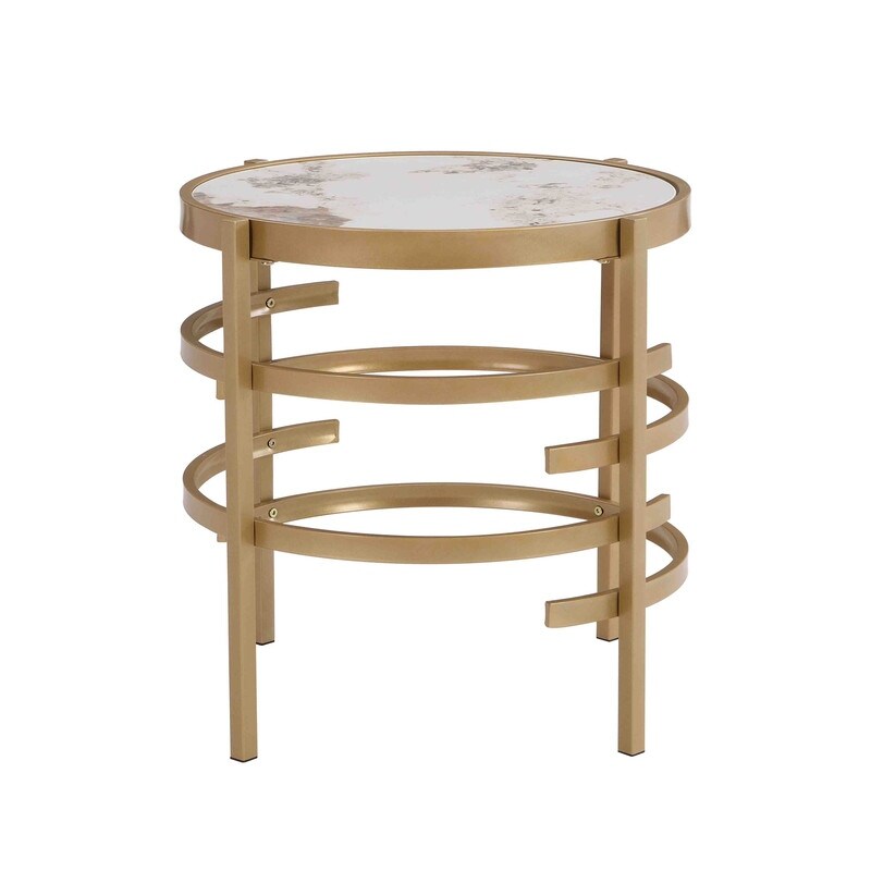 Modern Round End Table with Sintered Stone Top  Chrome/ Silver End Table for Living Room 20.67''W x 20.67''D x 21.65''H