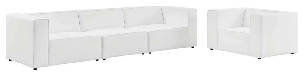 Odette White Vegan Leather Sofa And Armchair Set   Modern   Sectional Sofas   by Rustic Home Furniture Deco  Houzz