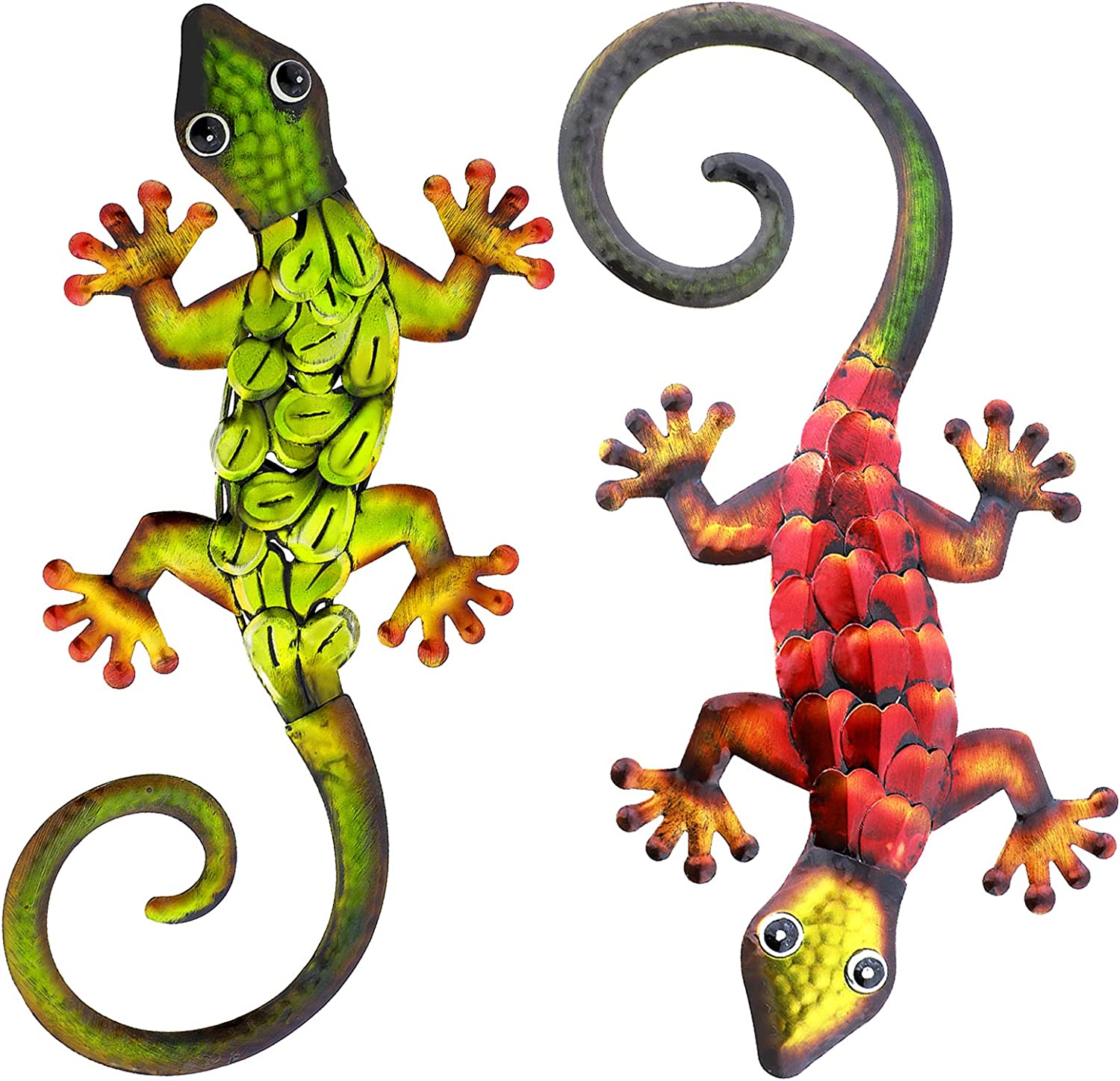 aboxoo Metal Gecko Set Wall Decor -Large Lizard Garden Art Sculpture Crafts Statue Hanging Decoration Ornaments for room/Yard/ Fence /Garden/ Children'S Toy/ Gift (Red, Green)