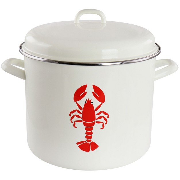 Martha Stewart Enamel On Steel 16 Quart Lobster Pot In Cream