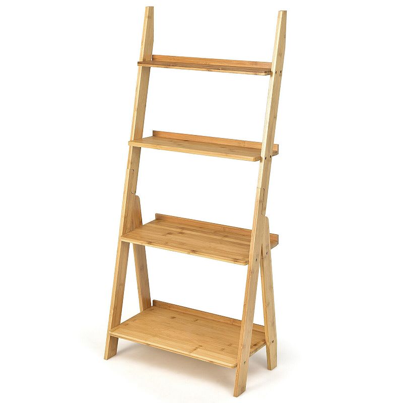 4-Tier Wicker Ladder Shelf Bookcase for Study Room