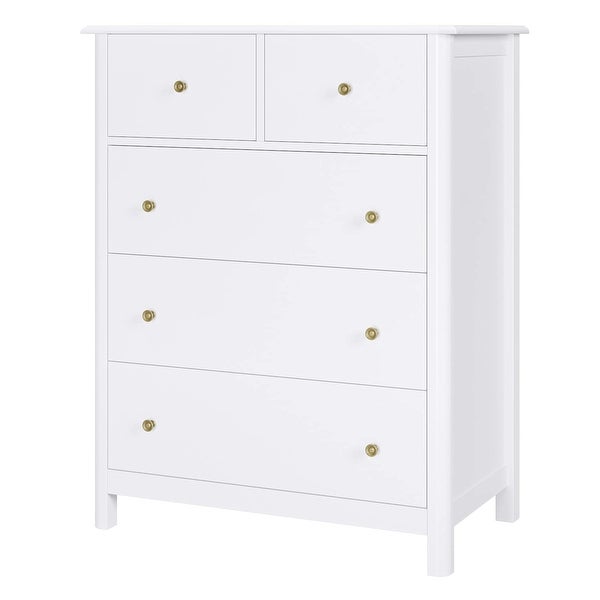 Modern Chest of Drawers， Wood Tall Dresser with 5 Drawers， Storage Organizer Chest Cabinet Nightstand for Bedroom， - as picture - - 37668912