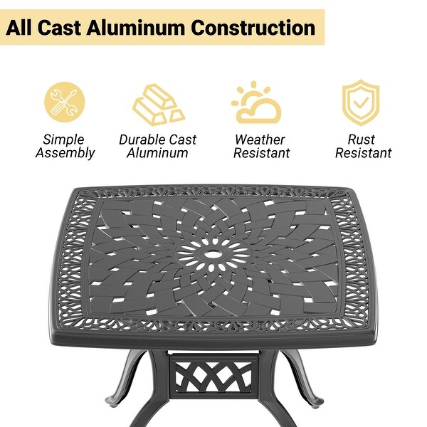 35.43 in. Black Square Cast Aluminum Outdoor Dining Table