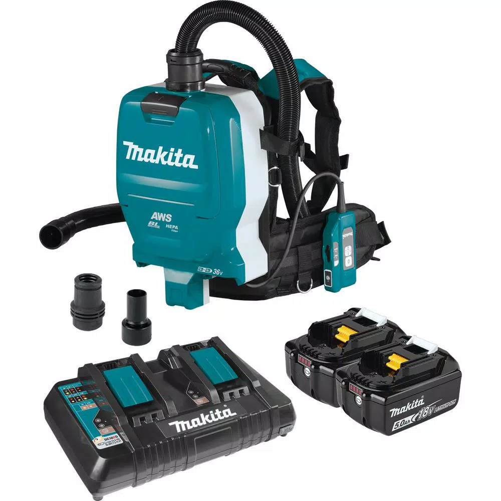 Makita 18-Volt X2 LXT Lithium-Ion (36V) Brushless 1/2 Gal. HEPA Filter Backpack Dry Dust Extractor Kit， AWS Capable (5.0 Ah) and#8211; XDC Depot