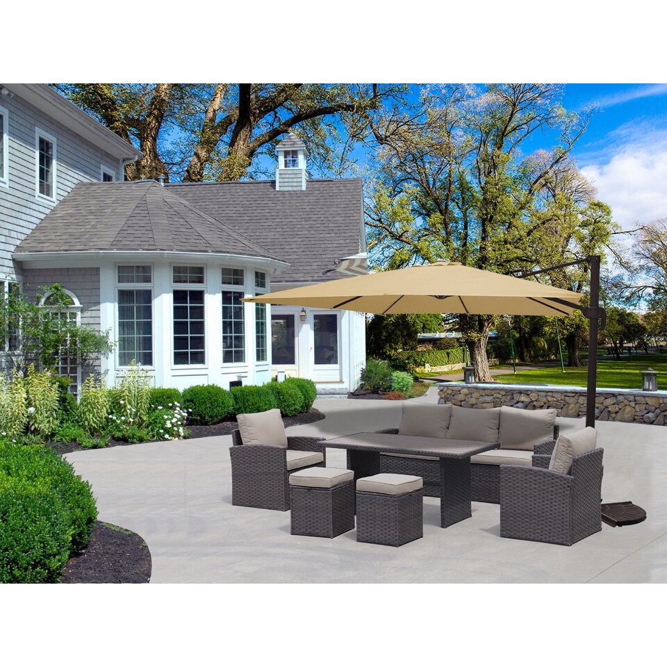 6 Piece Outdoor PE Rattan Sofa Set Patio Garden Wicker Dining and Coffee Sofa Dark Brown