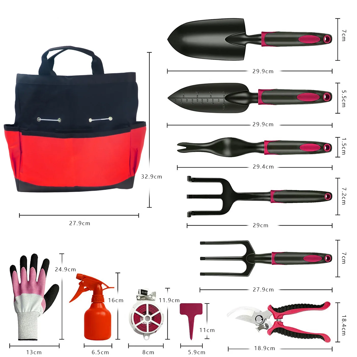 New Carbon Steel Garden Hand Tools Kit Set with Watering Can Planting Flowers Weeding