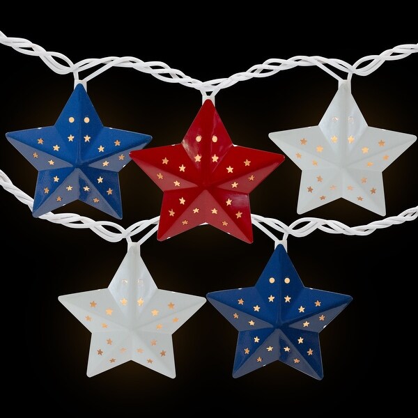 10 Red White Blue Metal Star 4th of July Patio Christmas Lights