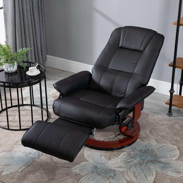 Homcom Faux Leather Manual Recliner Adjustable Swivel Lounge Chair With Footrest Armrest And Wrapped Wood Base For Living Room