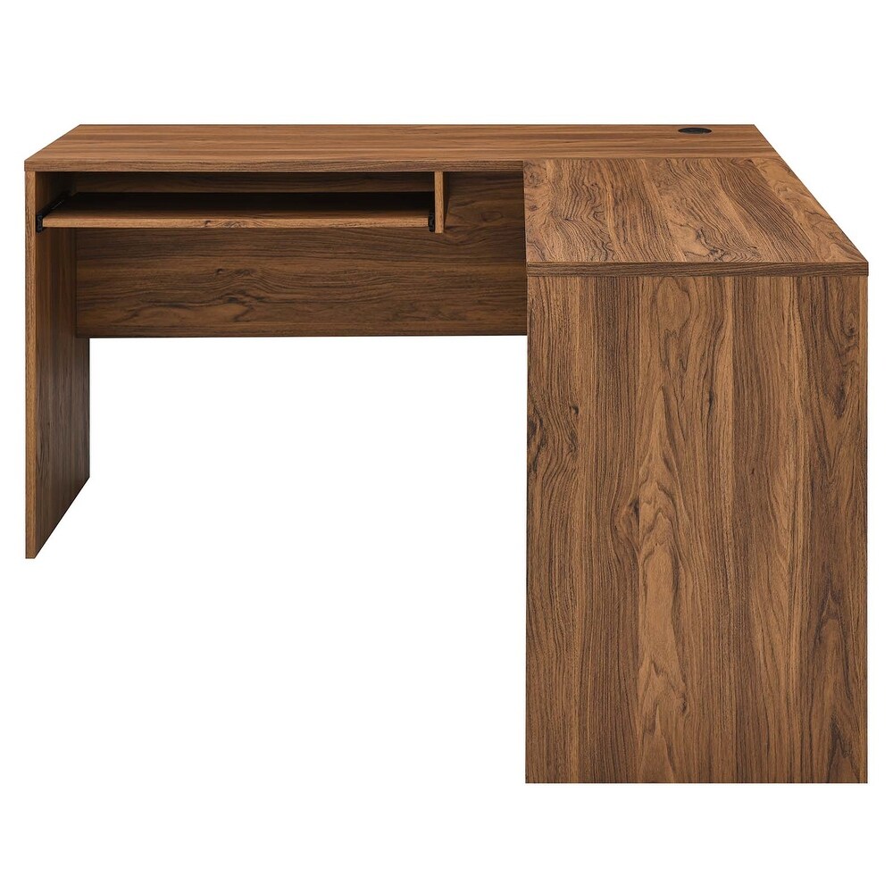 Hillcrest Mid century Modern Walnut Wooden L shaped Home Office Computer Desk