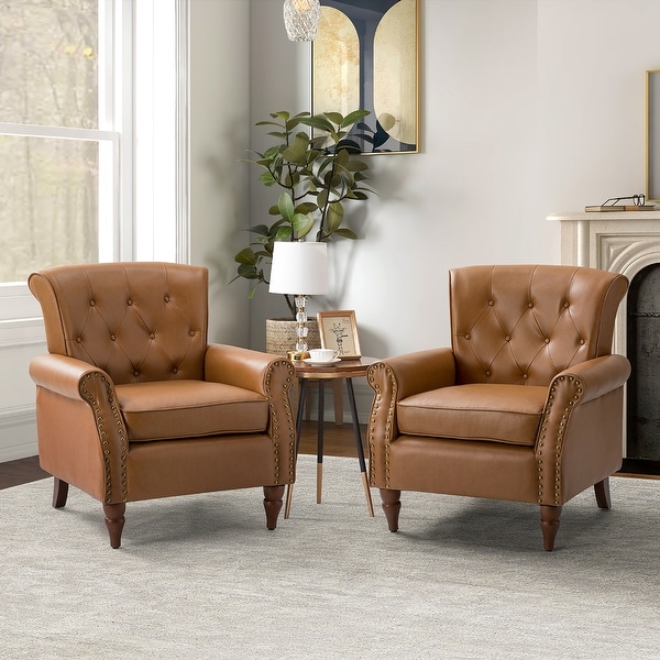 Indiges Upholstered Accent Armchair with Nailhead Trim Set of 2 by HULALA HOME