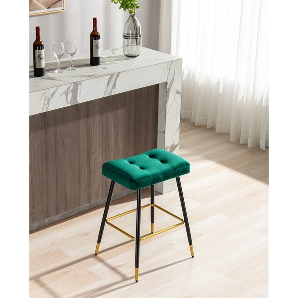 Vintage Style Foam with Upholstery Bar Stools Footrest Counter Height Dining Chairs with Sturdy Metal Legs Suitable for Bar