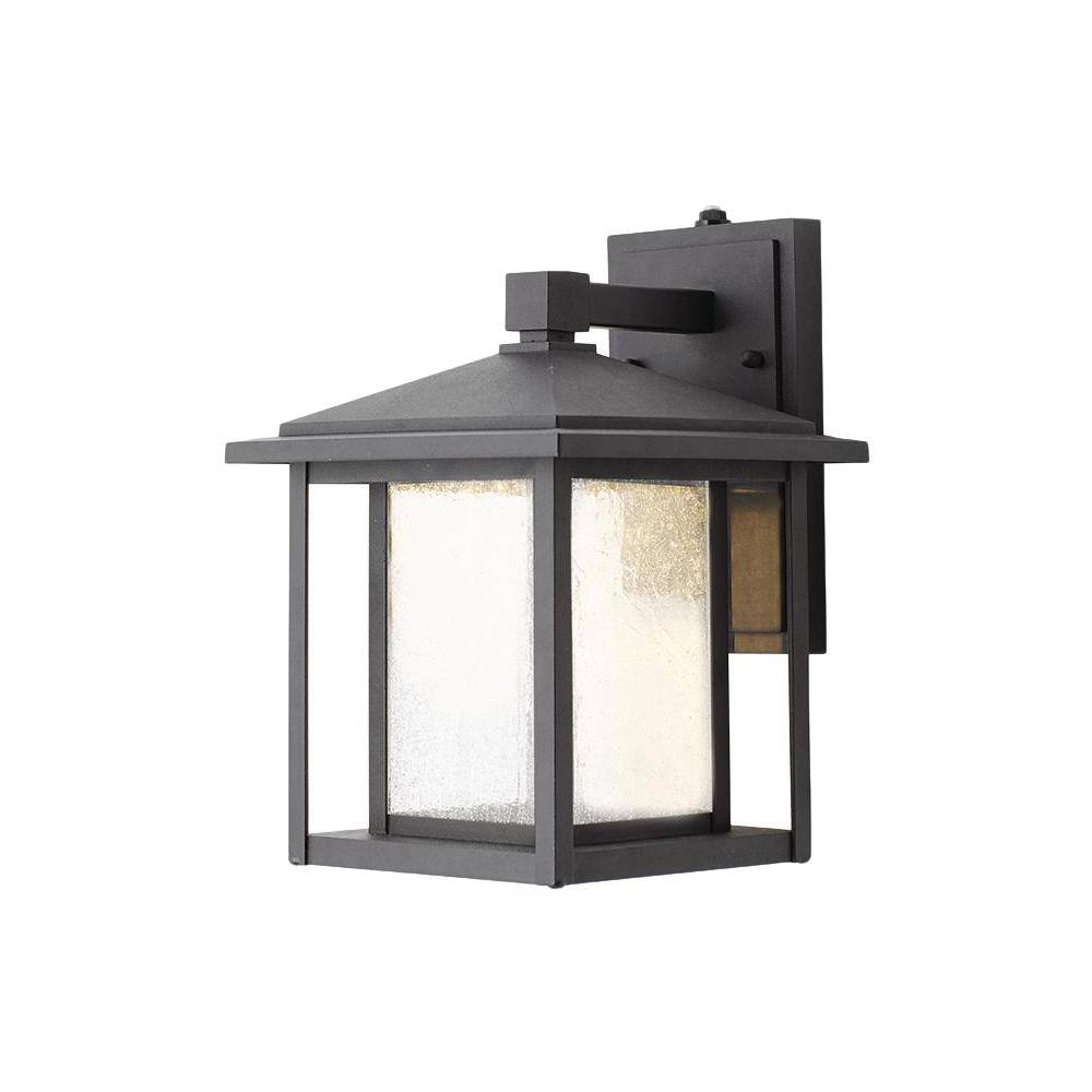 Home Decorators Collection Mauvo Canyon Black Dusk to Dawn Small LED Outdoor Wall Light Fixture with Seeded Glass KB 06304-DEL