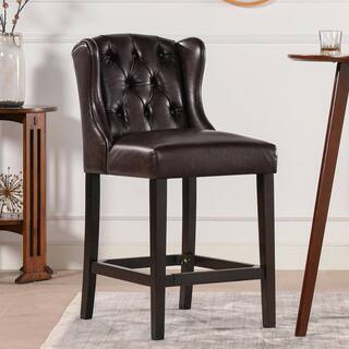 Jennifer Taylor Richmond 39.5 in.Vintage Brown Tufted Wingback Oak Wood 27 in. Counter Height Bar Stool with Faux Leather Seat 81101-MFR