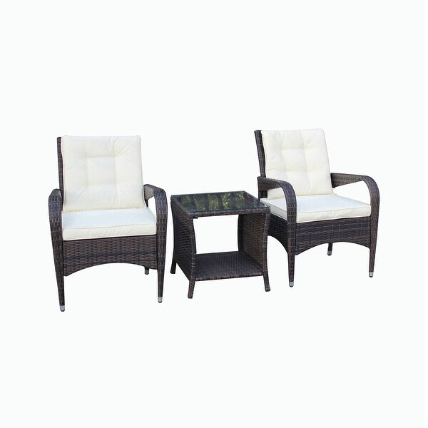 3 piece Conversation set wicker Ratten Sectional Sofa With Seat Cushions - Overstock - 37364335