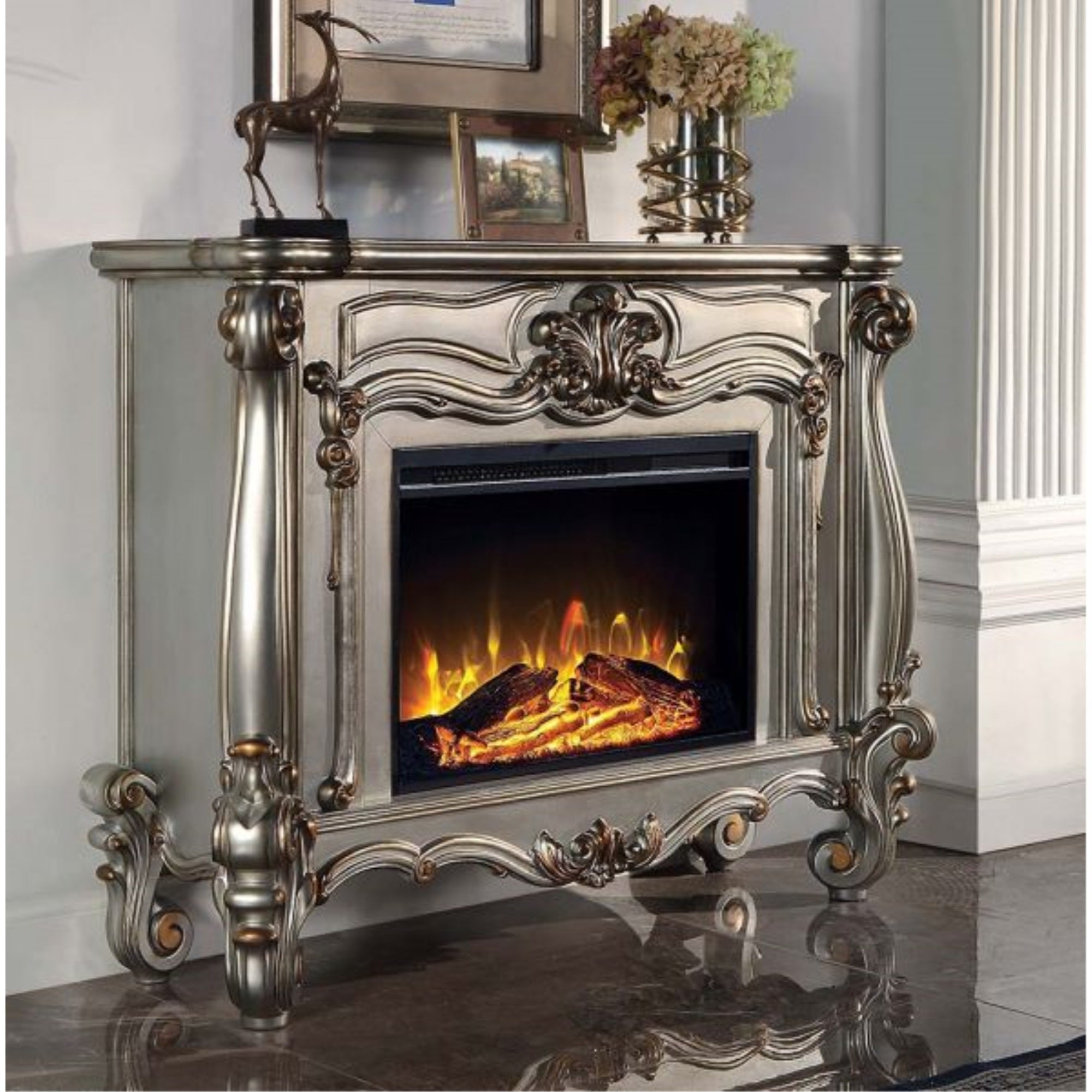 AC01314 Fireplace, Antique Platinum Finish - Versailles ( 1Pc/1Ctn )