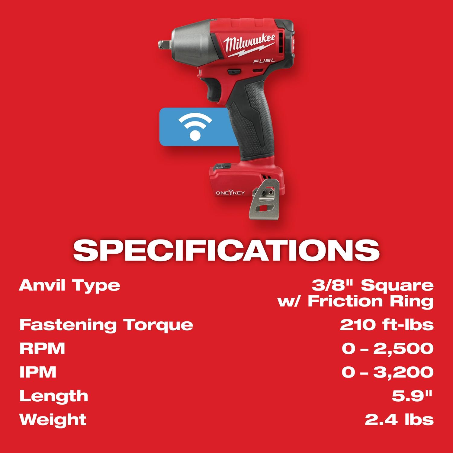 MW M18 FUEL One Key 18 V 3/8 in. Cordless Brushless Impact Wrench Tool Only