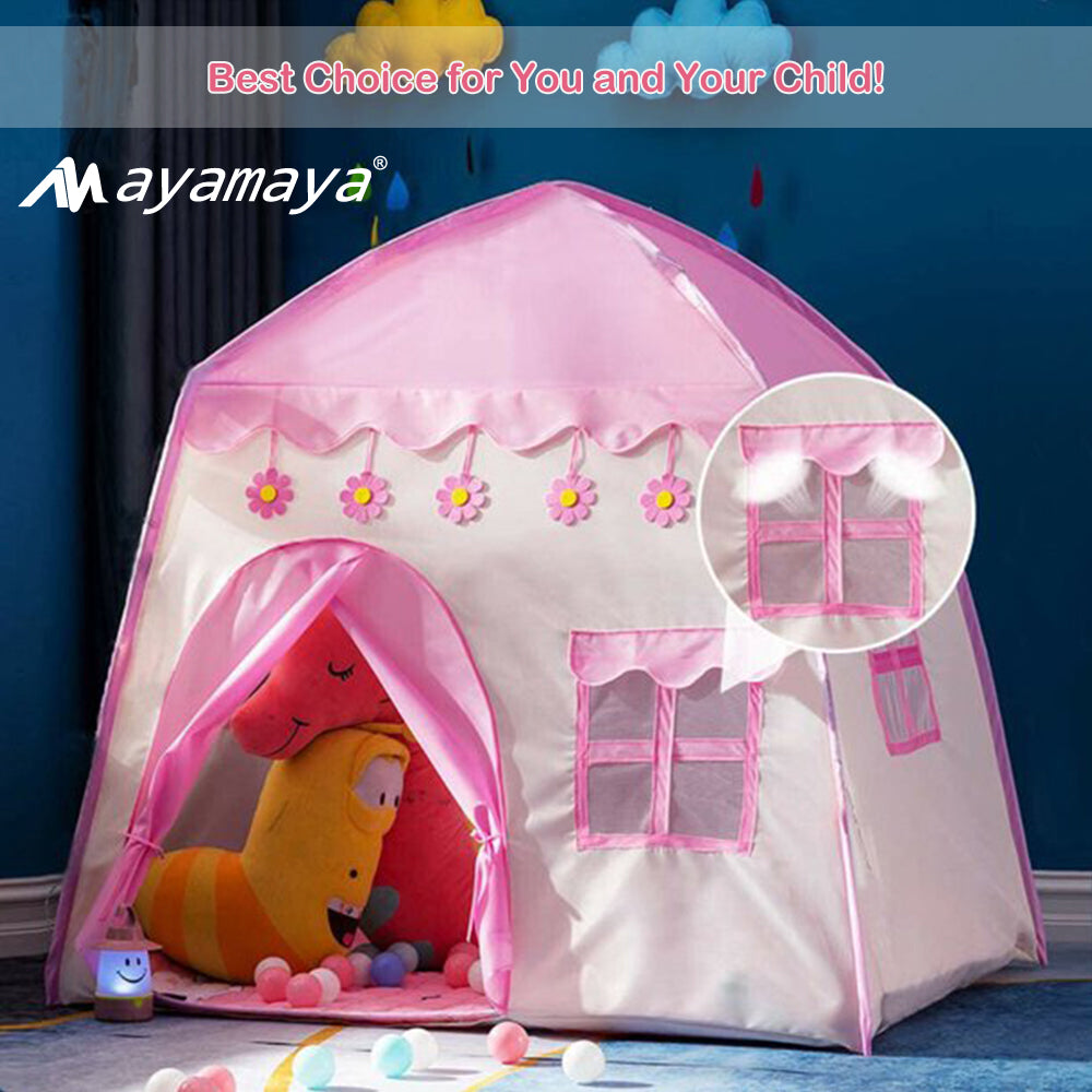 Princess Castle Tent for Kid Girls AYAMAYA- Kids Durable Pink Playhouse Tents Indoor andOutdoor Large Children Play Room for Imaginative Games Toys for Child Birthday Gifts for Girls(Pink)