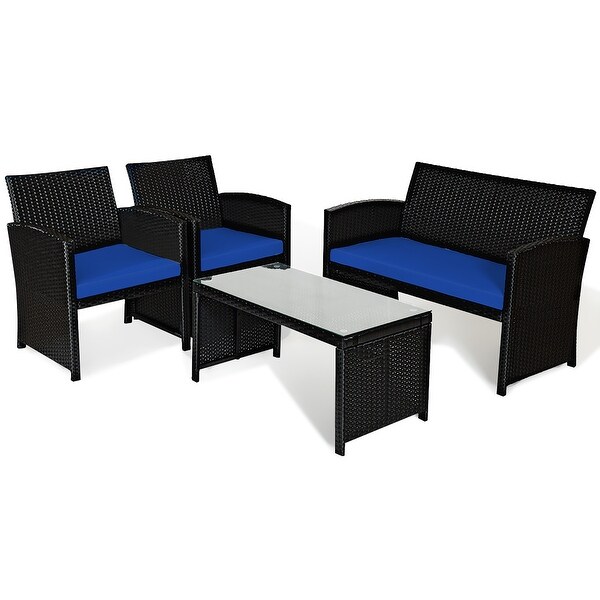 Costway 8PCS Patio Rattan Furniture Conversation Set Cushion Sofa