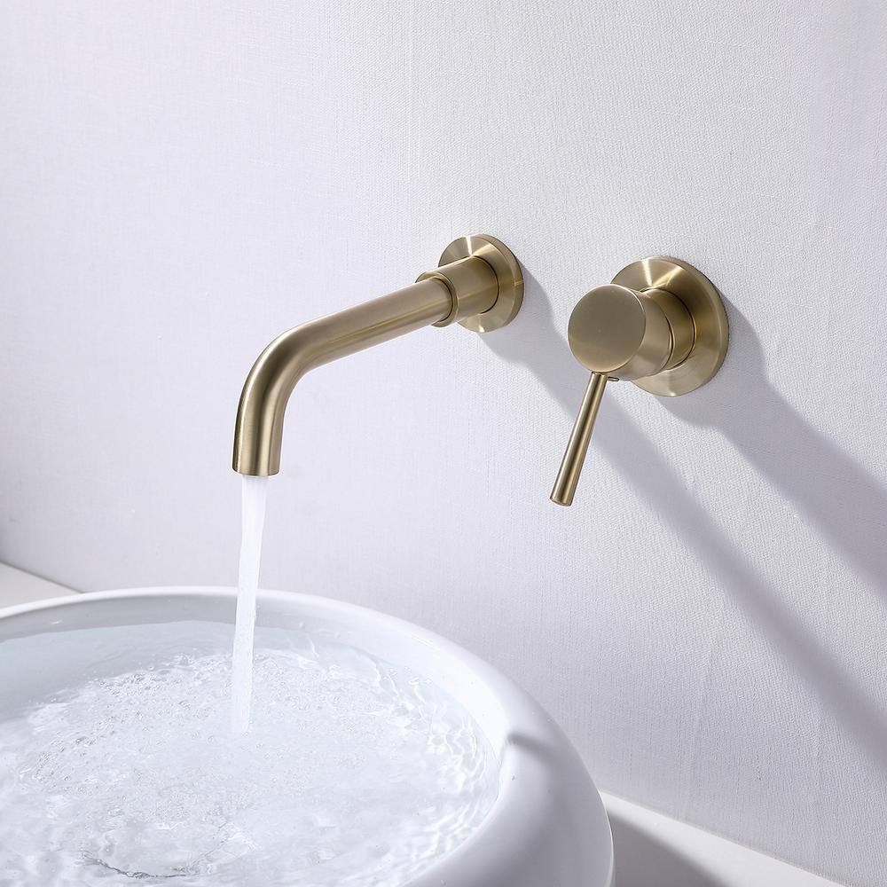 Nestfair Single Handle Wall Mounted Bathroom Faucet in Brushed Gold KPF06001G