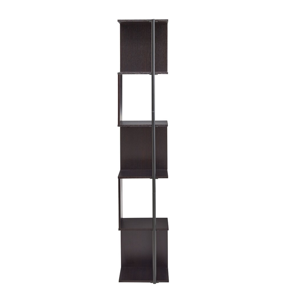 Furniture of America Linnea Modern 5 Tier Accent Corner Bookcase  Freestanding Display Bookshelf with Metal Post