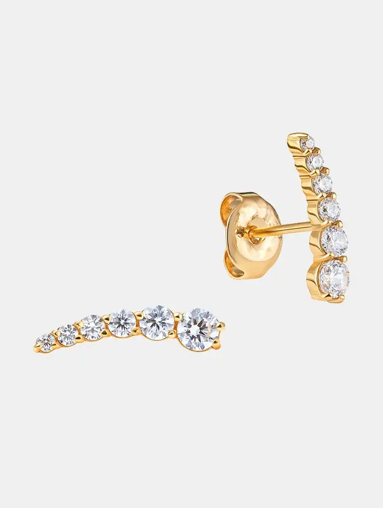 Golden Serenity Crescent Stud Earrings