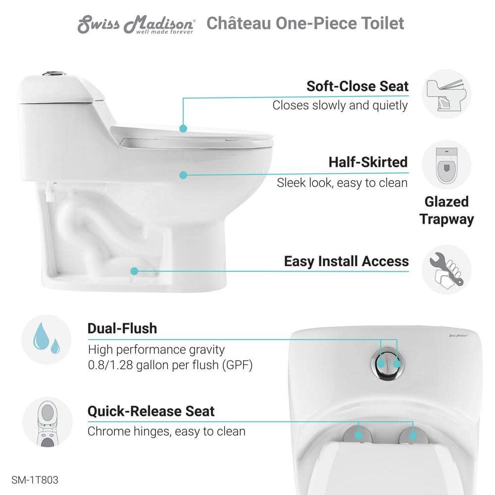 Swiss Madison Chateau 1Piece 08128 GPF Dual Flush Elongated Toilet in White