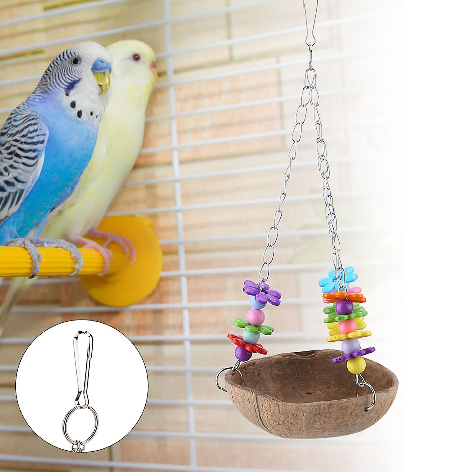 Bird Parrot Coconut Shell Swing Toy Wire Cage Hanging Chew Toy